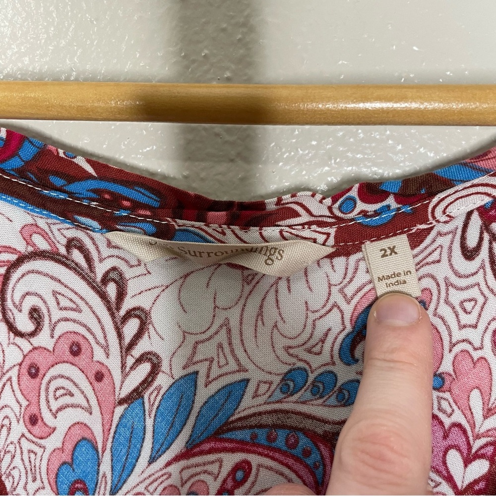 Soft Surroundings | Kara Boho Paisley Blue/Pink Tiered Maxi Dress - Picture 10 of 13